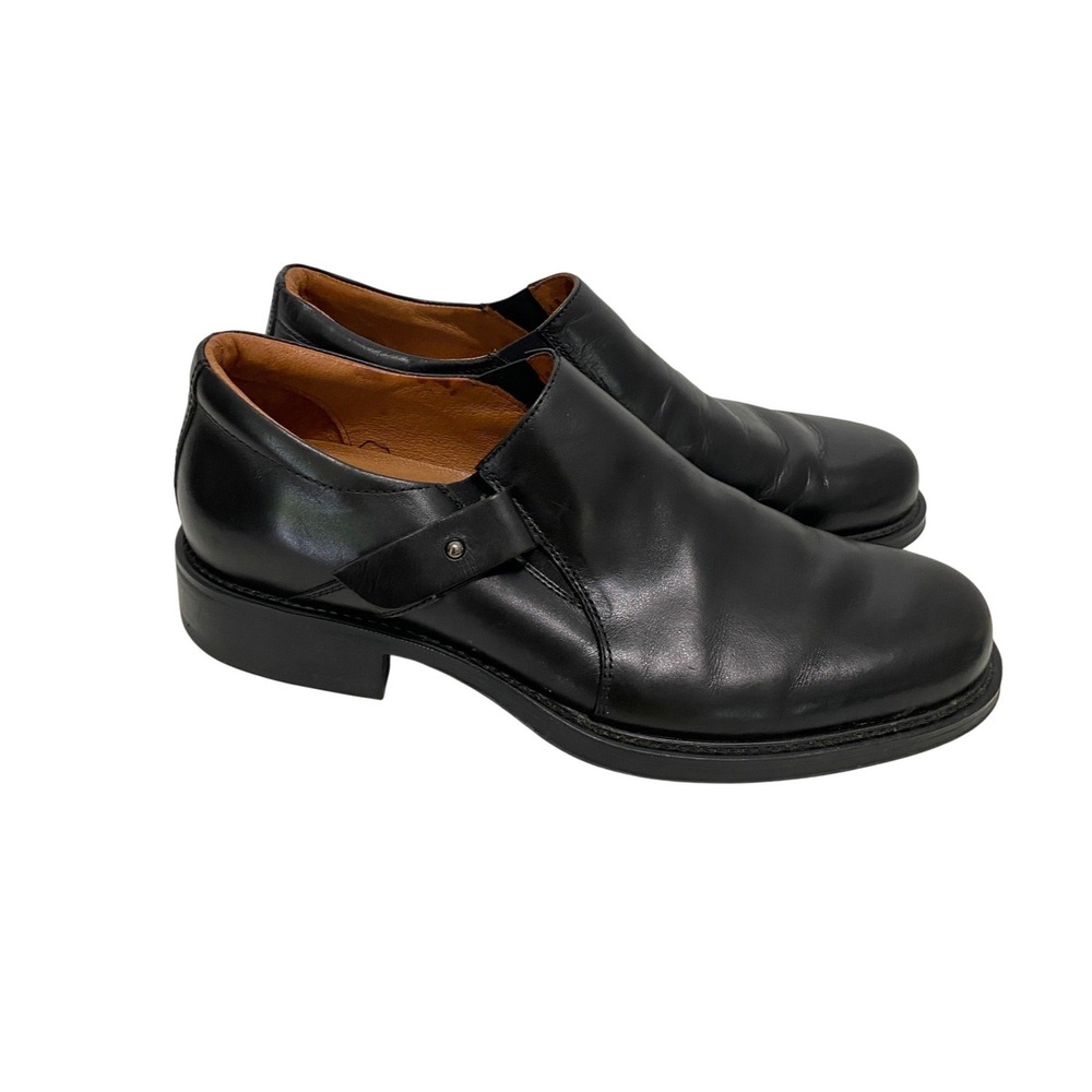 Johnston & Murphy Monk Strap Loafer Men 8.5 Black Leather Italian Slip On Shoes